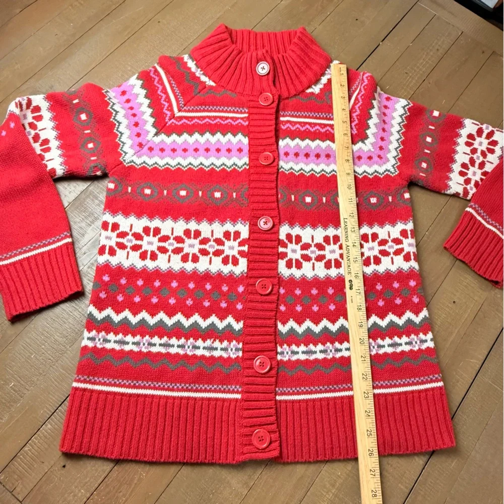 Basic Editions Red Fair Isle Button  Christmas Sweater Women’s Large Xmas Winter - Picture 6 of 8